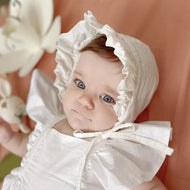 Baby Bonnets, White with Ruffled Brim